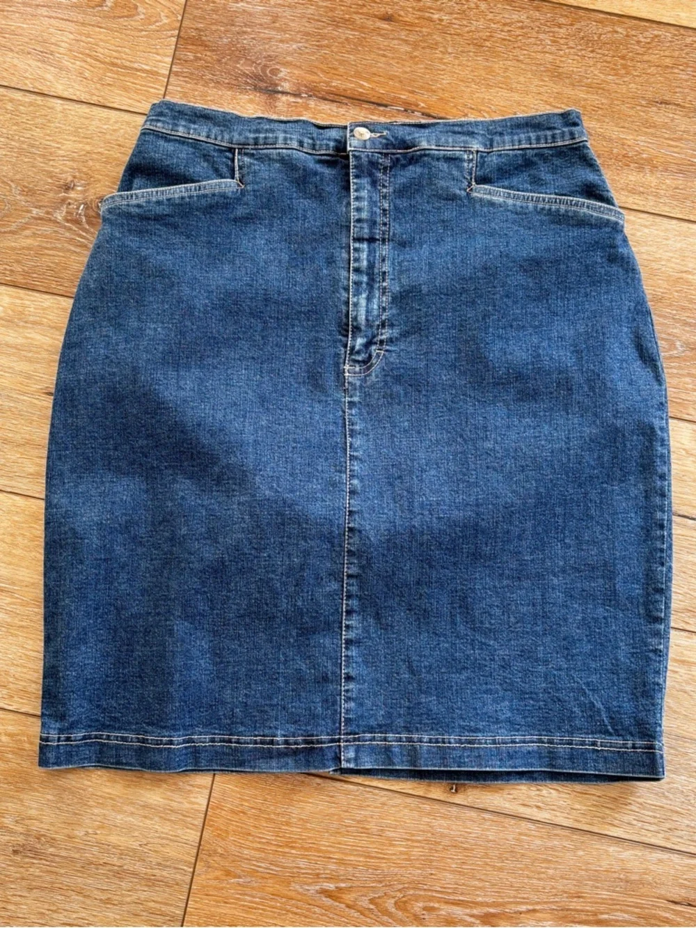 Gloria Vanderbilt Denim Jeans Skirt Stretch Blue Pockets Pencil Womens Size 16